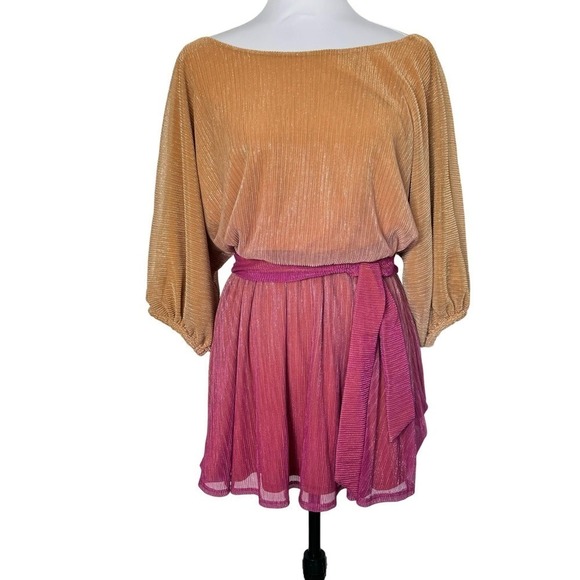 REVOLVE Song Of Style Dress Gold Pink Ombre Belted Size‎ XS